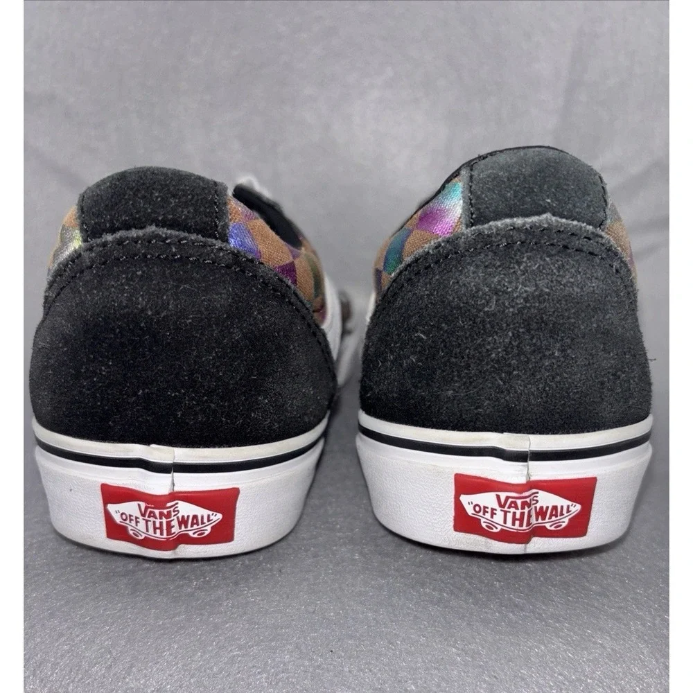 Vans Ward Women's Size 8.5 Iridescent Check Skate Shoes 500714 Rainbow Blk Wht‎